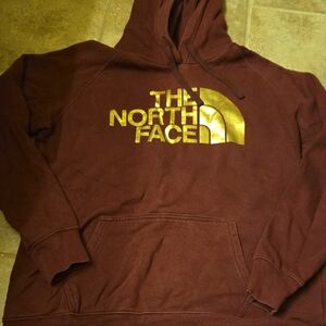 The North Face Maroon Hoodie with Gold Logo